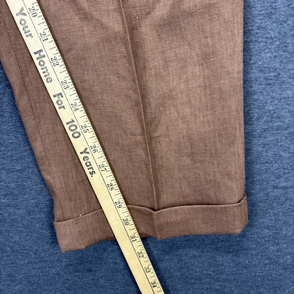Paul Frederick 100% Linen Dress Pants Mens 42x31 Brown Pleated Cuffed Resort NWT